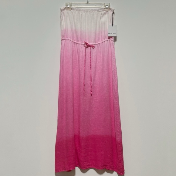 Bella Dahl Stylish chic Pink Ombre Dye Linen Lightweight Strapless Maxi Dress - Picture 10 of 13